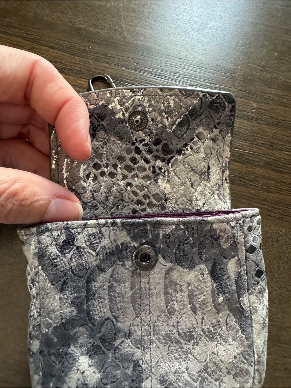 HOBO Silver Snake-Embossed Mini Key Pouch with Purple Lining - Picture 5 of 11
